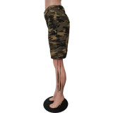 Summer Camouflage Drawstring Multi-pocket Midi Pants without Belt
