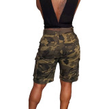 Summer Camouflage Drawstring Multi-pocket Midi Pants without Belt