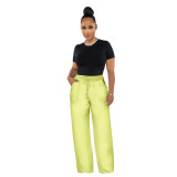 High Elastic Ladies Solid Color High Waist Casual Wide Leg Pants with Loose Pocket