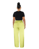 High Elastic Ladies Solid Color High Waist Casual Wide Leg Pants with Loose Pocket