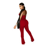 Solid Color Microfiber Strapless Top Slim Jumpsuit