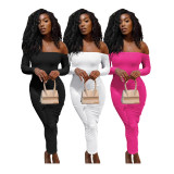 Solid Color Off The Shouder Backless Maxi Woman Dress