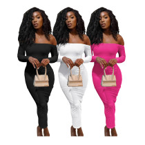 Solid Color Off The Shouder Backless Maxi Woman Dress