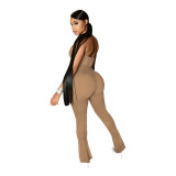 Solid Color Microfiber Strapless Top Slim Jumpsuit