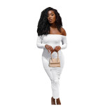Solid Color Off The Shouder Backless Maxi Woman Dress