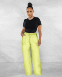 High Elastic Ladies Solid Color High Waist Casual Wide Leg Pants with Loose Pocket