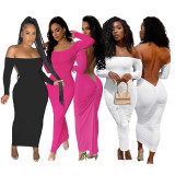 Solid Color Off The Shouder Backless Maxi Woman Dress
