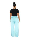 High Elastic Ladies Solid Color High Waist Casual Wide Leg Pants with Loose Pocket