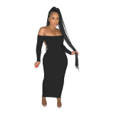 Solid Color Off The Shouder Backless Maxi Woman Dress