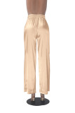 High Elastic Ladies Solid Color High Waist Casual Wide Leg Pants with Loose Pocket