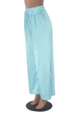 High Elastic Ladies Solid Color High Waist Casual Wide Leg Pants with Loose Pocket