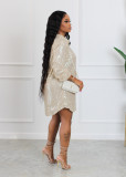 Solid Sequin Loose Turndown Neck Shirt Dress