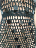 Hand-knitted Casual Hollow Sequined Vest Split Beach Dress