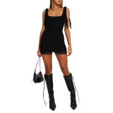 Sexy Double-layer Mesh Backless Sleeveless Mini Bodycon Dress
