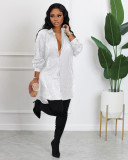 Solid Sequin Loose Turndown Neck Shirt Dress