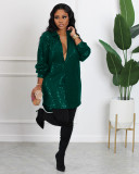 Solid Sequin Loose Turndown Neck Shirt Dress