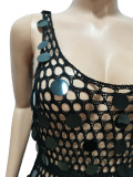 Hand-knitted Casual Hollow Sequined Vest Split Beach Dress