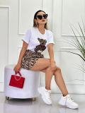 Casual Digital Printed Short lSeeve Shorts Set with Belt
