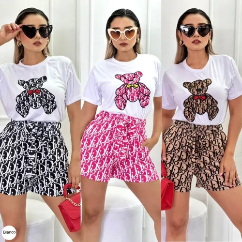 Casual Digital Printed Short lSeeve Shorts Set with Belt