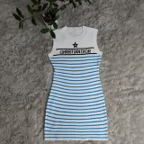 Summer Simple Sleeveless Letter Knitted Sweater Dresses