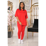 Casual Slim Sportswear Solid Color Short Sleeve Pant Set
