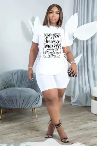 Casual Side Slit Lace-up Letter Print Tracksuit Short Two Pieces