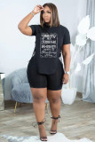 Casual Side Slit Lace-up Letter Print Tracksuit Short Two Pieces