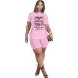 Casual Side Slit Lace-up Letter Print Tracksuit Short Two Pieces