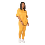 Casual Slim Sportswear Solid Color Short Sleeve Pant Set