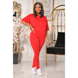 Casual Slim Sportswear Solid Color Short Sleeve Pant Set