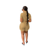 Urban Style Solid Color Short Sleeve Shirt Shorts Two Pieces