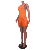 Casual Sleeveless Vest Tassel Solid Color One Piece Rompers