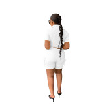 Urban Style Solid Color Short Sleeve Shirt Shorts Two Pieces