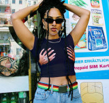 Casual Round Neck Palm Print Crop Top