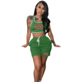 Casual Vest Printed Casual Two Piece Short Set With Pockets