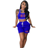 Casual Vest Printed Casual Two Piece Short Set With Pockets