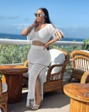 Casual Hollow Out Slit Crochet Knitted Tassel Two Piece Skirt Set
