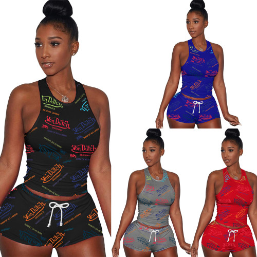 Casual Digital Printed Sleeveless Sportswear Tank Top & Shorts