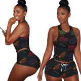 Casual Digital Printed Sleeveless Sportswear Tank Top & Shorts