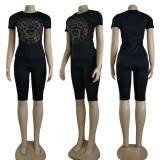 Fashion Hot Diamond Short Sleeve Branded Shorts Set