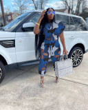 Plus Size Pierced Camouflage Print Two Piece Sets