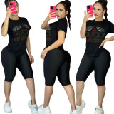 Fashion Hot Diamond Short Sleeve Branded Shorts Set
