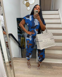 Plus Size Pierced Camouflage Print Two Piece Sets