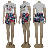 Summer Letter Printed Short Sleeves Shorts Set
