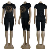 Fashion Hot Diamond Short Sleeve Branded Shorts Set