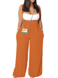 Casual Wrapped Top & Straps Wide Legs Drawstring Pant Sets Two Pieces