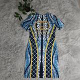 Women's Contrasting Color Short Sleeve Hotfix Rhinestone Slim Dress