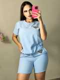 Casual Embroidery Short Sleeve Summer Women Set