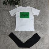 Fashion Print Short Sleeve Slim Two Piece Pant Set