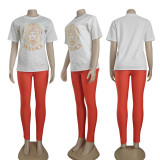 Fashion Print Short Sleeve Slim Two Piece Pant Set